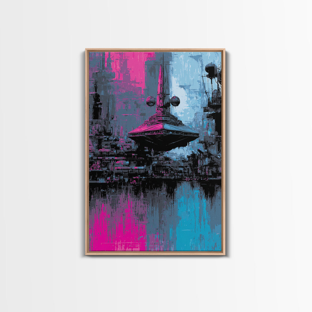Retro Sci Fi Spaceship Poster for Entertainment Framed Canvas Print, Basement Art, Canvas Print, Living Room Decor, Retreat, BAS-2x3-97