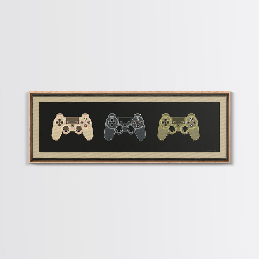 Neon Game Controller Icon on Black Background Canvas Print, Basement Art, Western Decor, Living Room Decor, Fine Art, Retreat, BAS-3x1-13