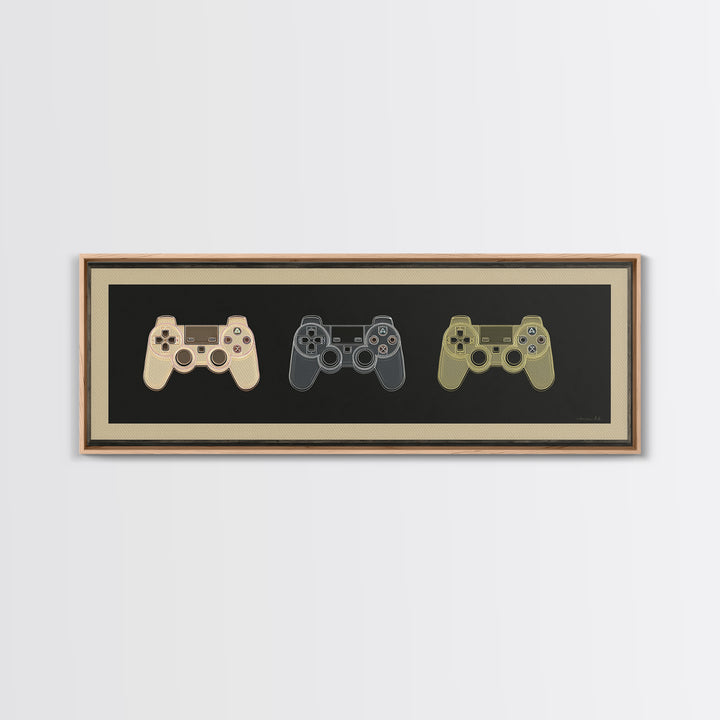Neon Game Controller Icon on Black Background Canvas Print, Basement Art, Western Decor, Living Room Decor, Fine Art, Retreat, BAS-3x1-13