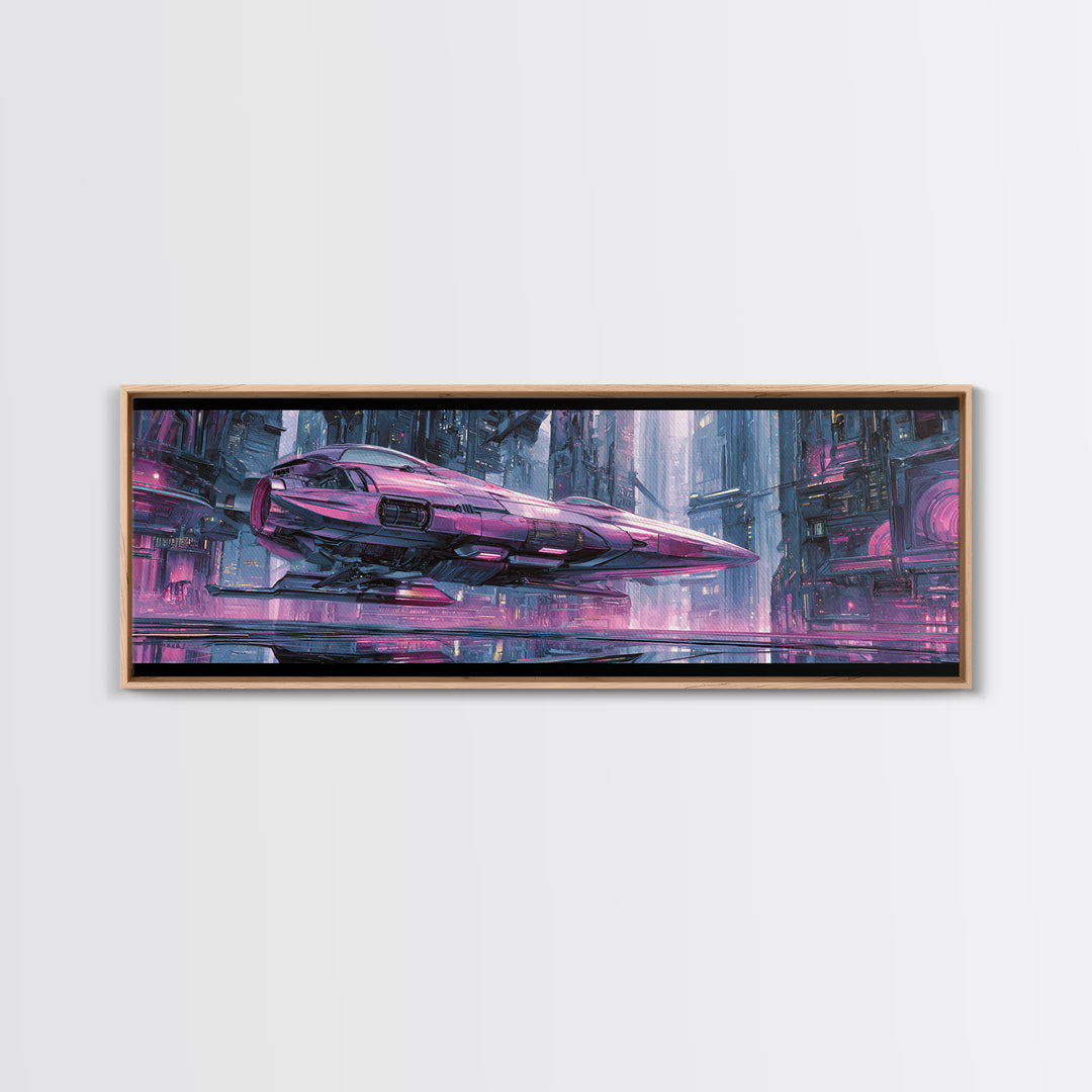 Retro Sci Fi Spaceship Poster for Entertainment Canvas Print, Basement Art, Bar Decor, Living Room Decor, Fine Art, Retreat, BAS-3x1-33