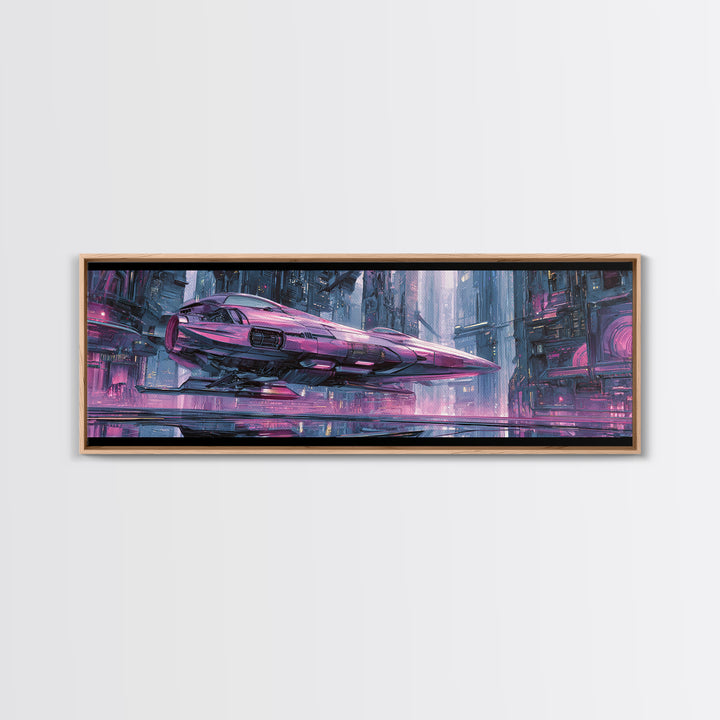 Retro Sci Fi Spaceship Poster for Entertainment Canvas Print, Basement Art, Bar Decor, Living Room Decor, Fine Art, Retreat, BAS-3x1-33