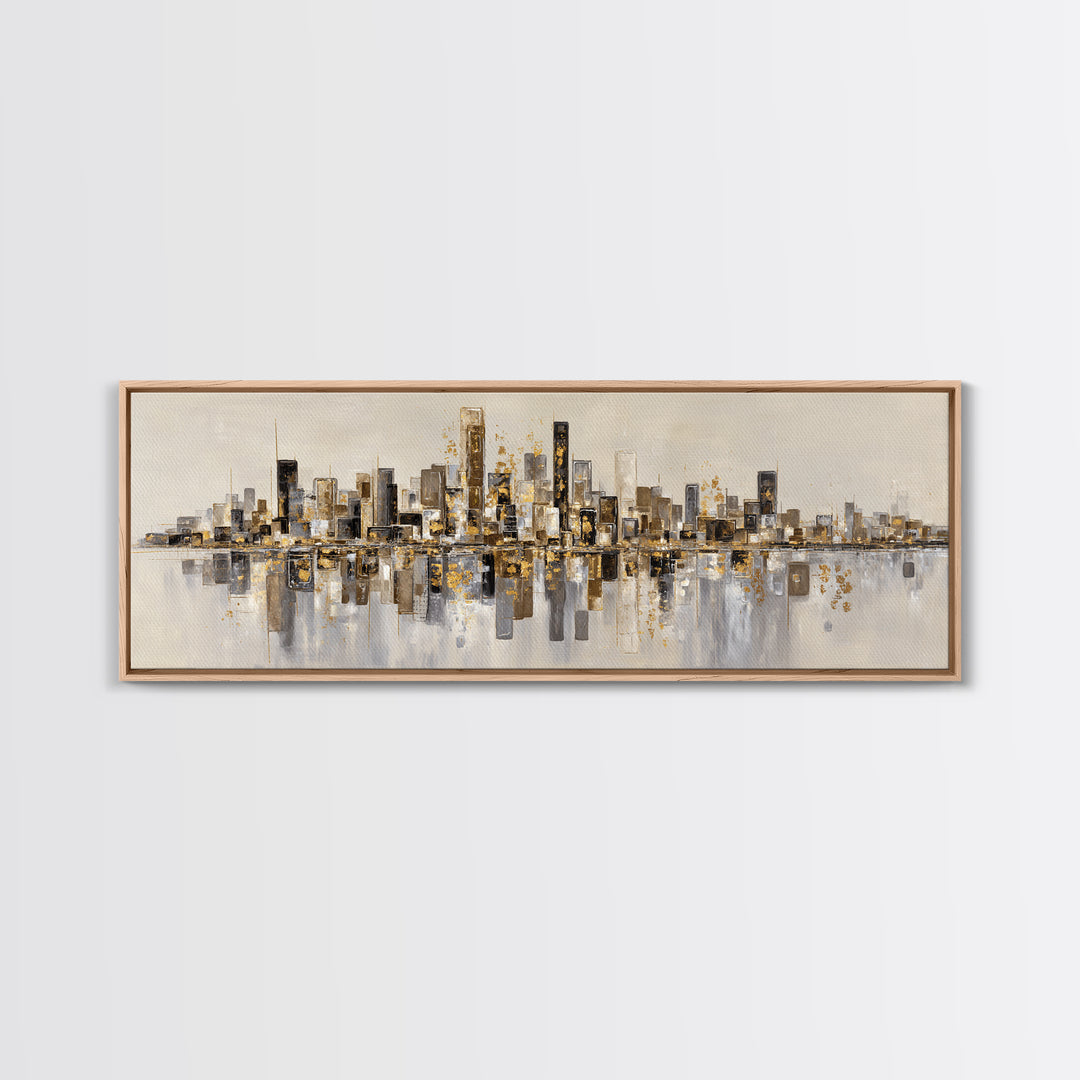 Dark Abstract City Skyline Canvas Print, Basement Art, Canvas Wall Art, Living Room Decor, Retreat, Black and White Art, BAS-3x1-71
