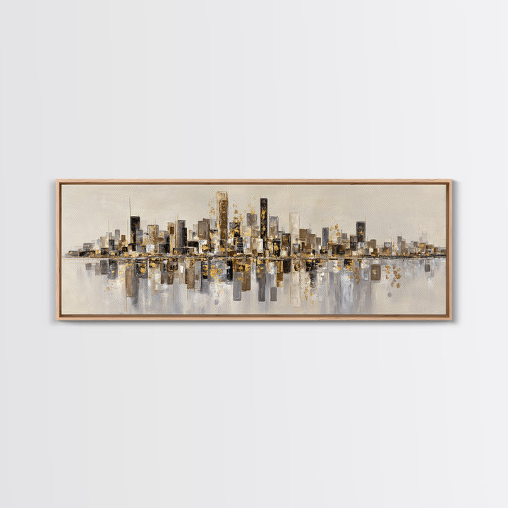 Dark Abstract City Skyline Canvas Print, Basement Art, Canvas Wall Art, Living Room Decor, Retreat, Black and White Art, BAS-3x1-71