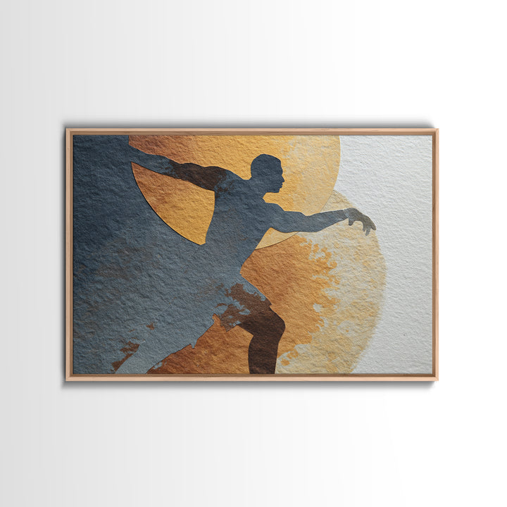 Large Monochrome Sports Action Figure Silhouette Canvas Print, Basement Art, Custom Wall Art, Living Room Decor, Retreat, BAS-3x2-20