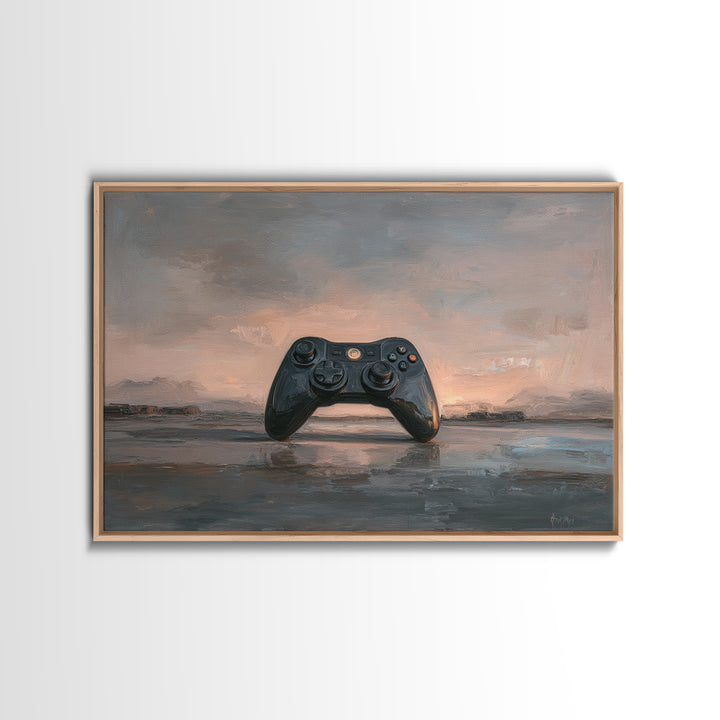 Neon Game Controller Icon on Black Background Canvas Print, Basement Art, Man Cave Decor, Living Room Decor, Retreat, BAS-3x2-25