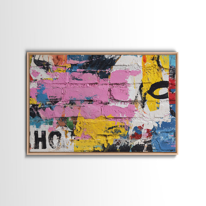 Urban Brick Graffiti Panel Canvas Print, Basement Art, Trendy Wall Art, Living Room Decor, Retreat, Original Art Prints, BAS-3x2-3
