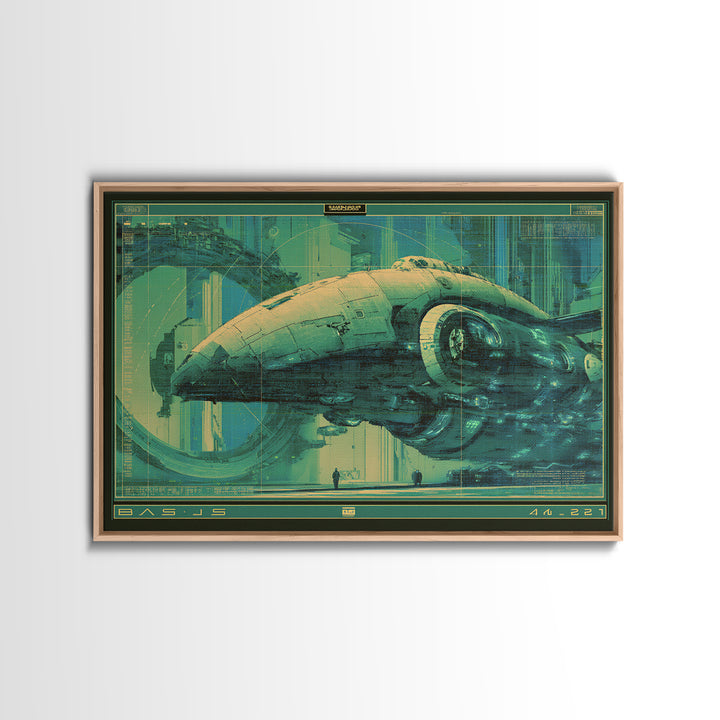 Retro Sci Fi Spaceship Poster for Entertainment Framed Canvas Print, Basement Art, Rustic Wall Art, Living Room Decor, Retreat, BAS-3x2-45