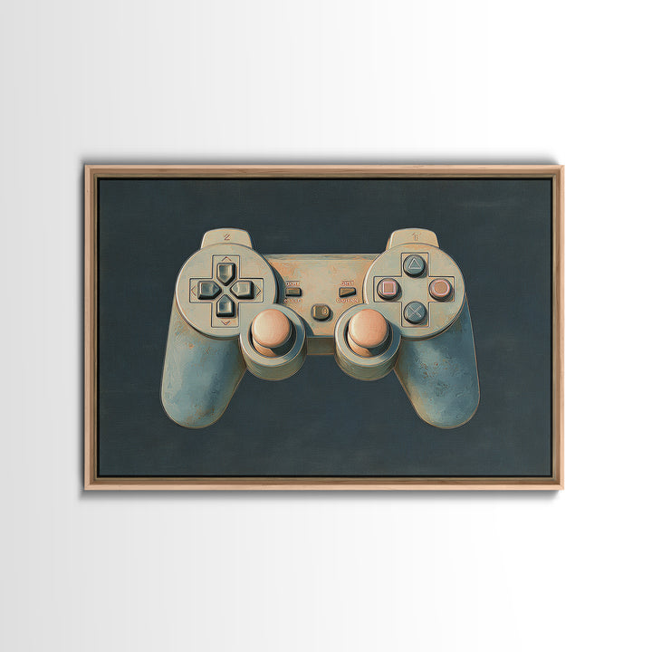 Neon Game Controller Icon on Black Background Canvas Print, Basement Art, Cocktail Art, Living Room Decor, Fine Art, Retreat, BAS-3x2-49
