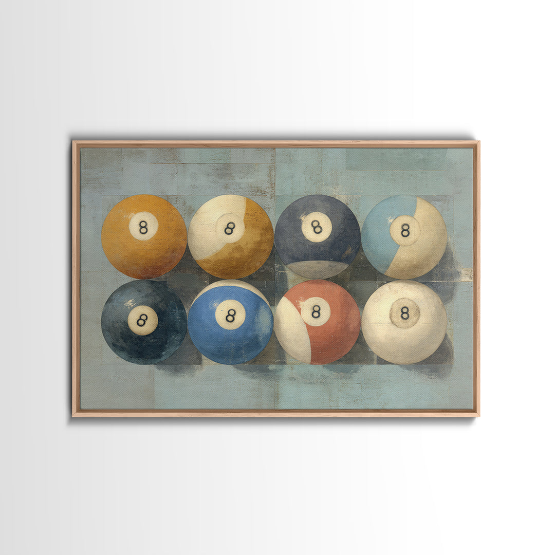 Bold Billiards Eight Ball Composition Canvas Print, Basement Art, First Home Gift, Living Room Decor, Fine Art, Retreat, BAS-3x2-56