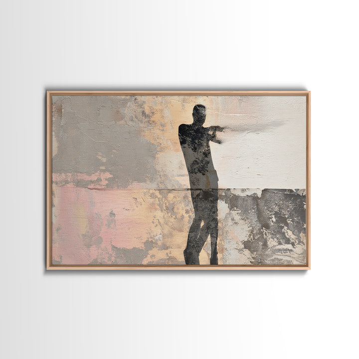 Large Monochrome Sports Action Figure Silhouette Canvas Print, Basement Art, Neutral Decor, Living Room Decor, Retreat, BAS-3x2-68