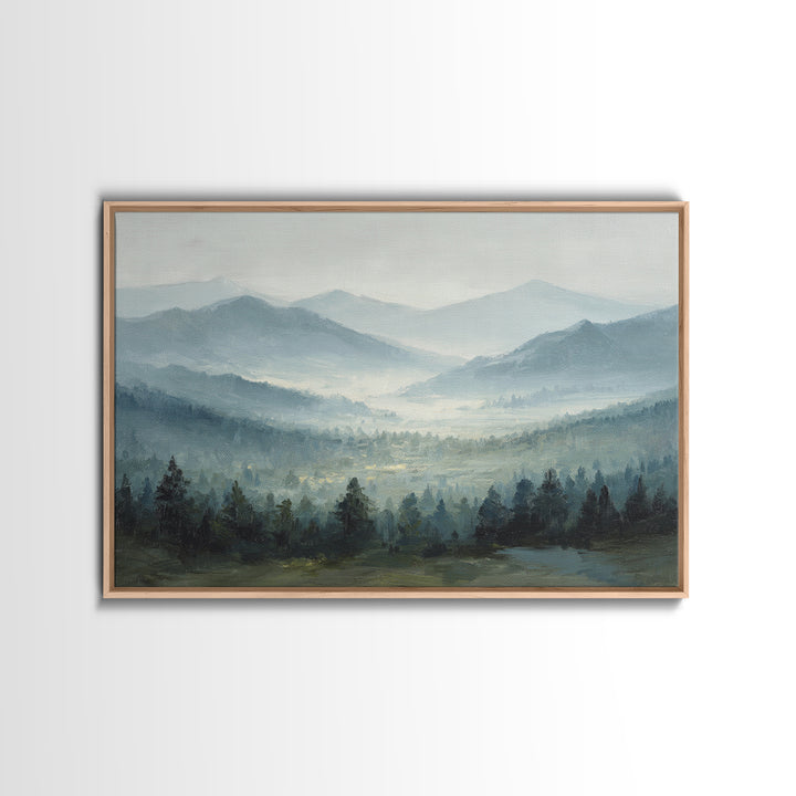 Moody Mountain Landscape for a Cozy Lounge Framed Canvas Print, Basement Art, Original Art Prints, Living Room Decor, Retreat, BAS-3x2-79