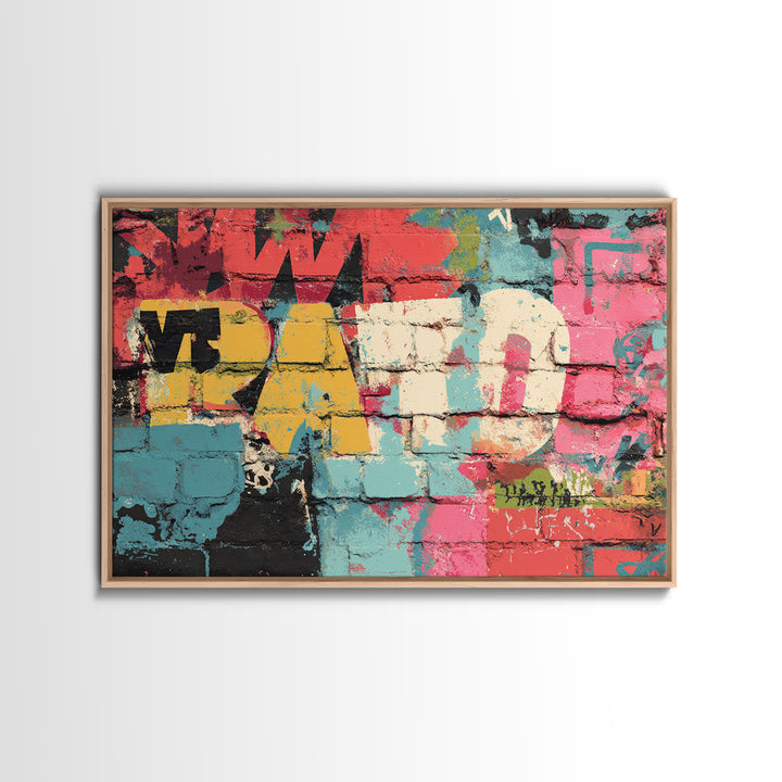 Urban Brick Graffiti Panel Framed Canvas Print, Basement Art, Minimalist Decor, Living Room Decor, Fine Art, Retreat, BAS-3x2-99