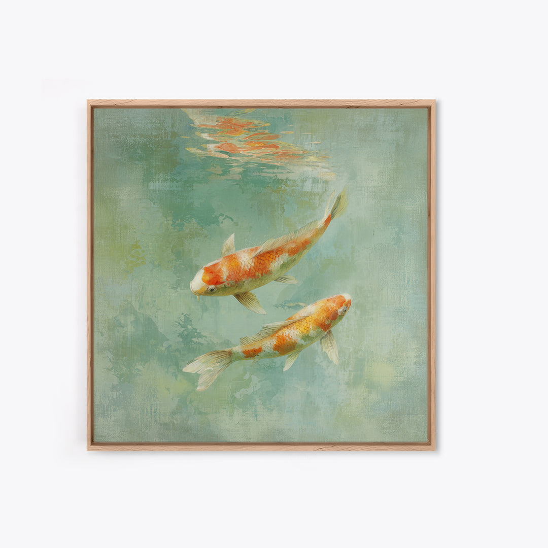 Minimal Koi Fish Swimming Through Clear Water Framed Canvas Print, Bathroom Art, Gallery Decor, Bathroom Decor, Fine Art, Spa, BAT-1x1-32