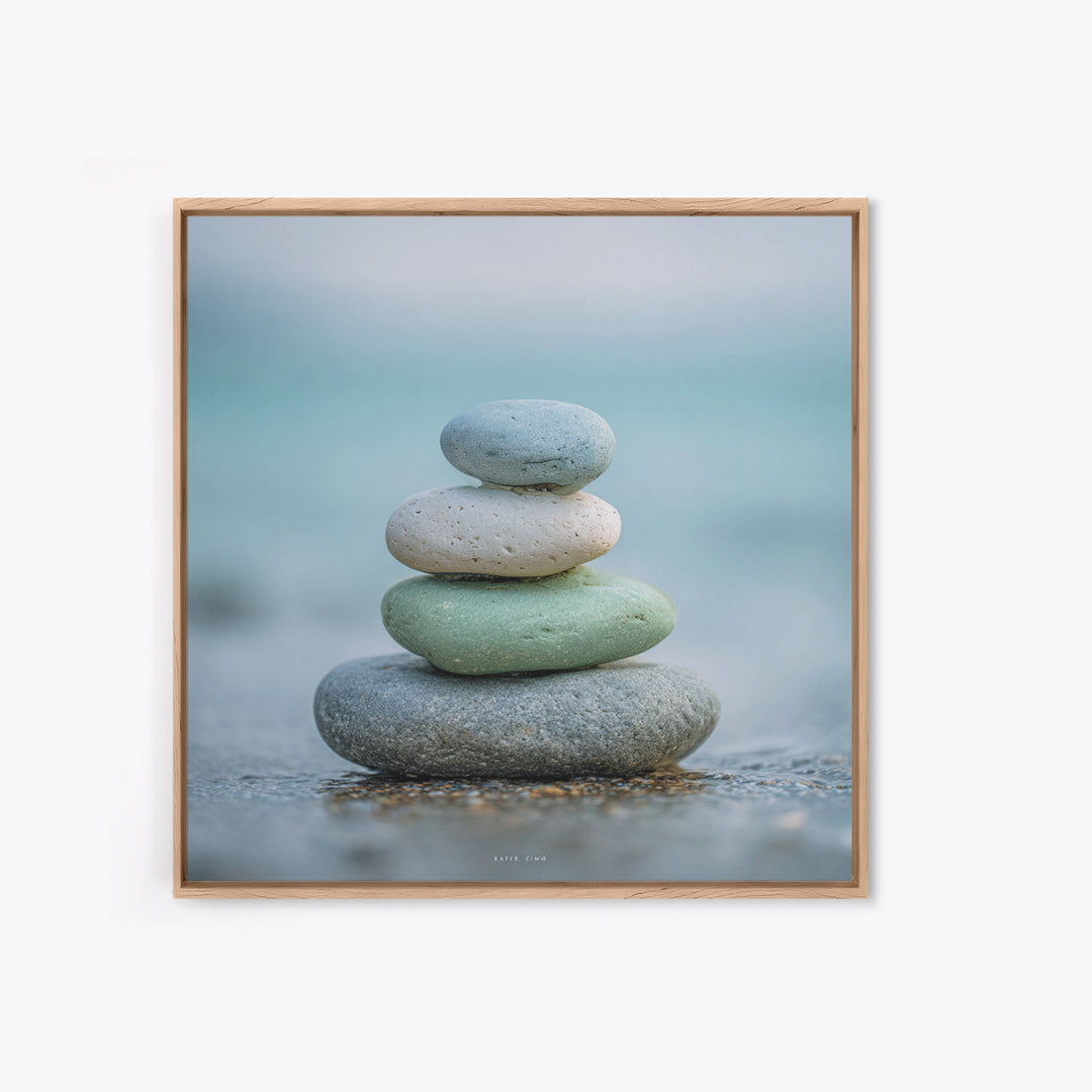 Monochrome Pebble Stack Framed Canvas Print, Bathroom Art, Bathroom Art Decor, Bathroom Decor, Oil Painting, Spa, Boho Decor, BAT-1x1-37