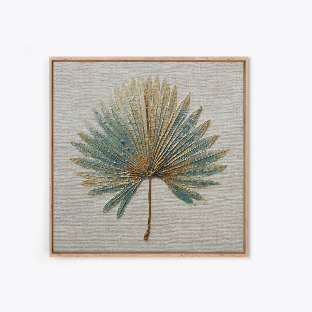 Simple Palm Frond on Off White Linen Framed Canvas Print, Bathroom Art, Dog Portrait, Bathroom Decor, Spa, Minimalist Wall Art, BAT-1x1-47