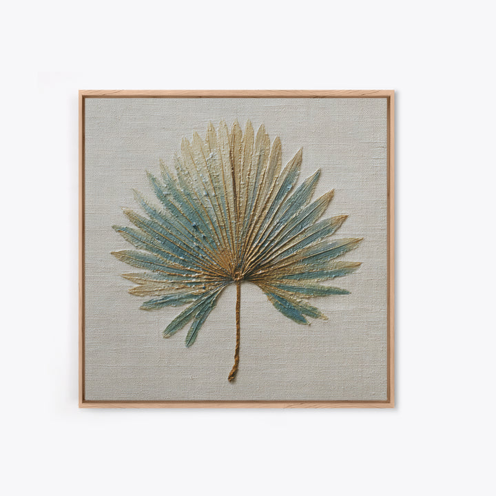 Simple Palm Frond on Off White Linen Framed Canvas Print, Bathroom Art, Dog Portrait, Bathroom Decor, Spa, Minimalist Wall Art, BAT-1x1-47
