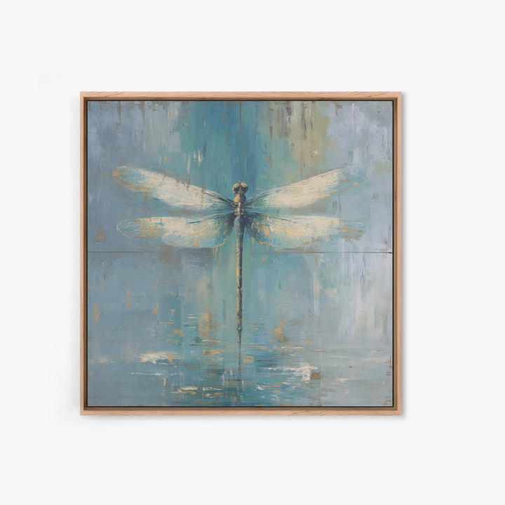 Delicate Dragonfly Above a Pond Surface Framed Canvas Print, Bathroom Art, Home Decor, Bathroom Decor, Fine Art, Spa, BAT-1x1-48