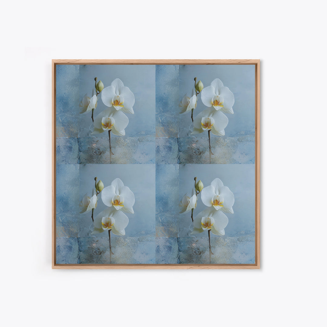 White Orchid on Warm Stone Background Framed Canvas Print, Bathroom Art, Unique Wall Art, Bathroom Decor, Fine Art, Spa, BAT-1x1-52