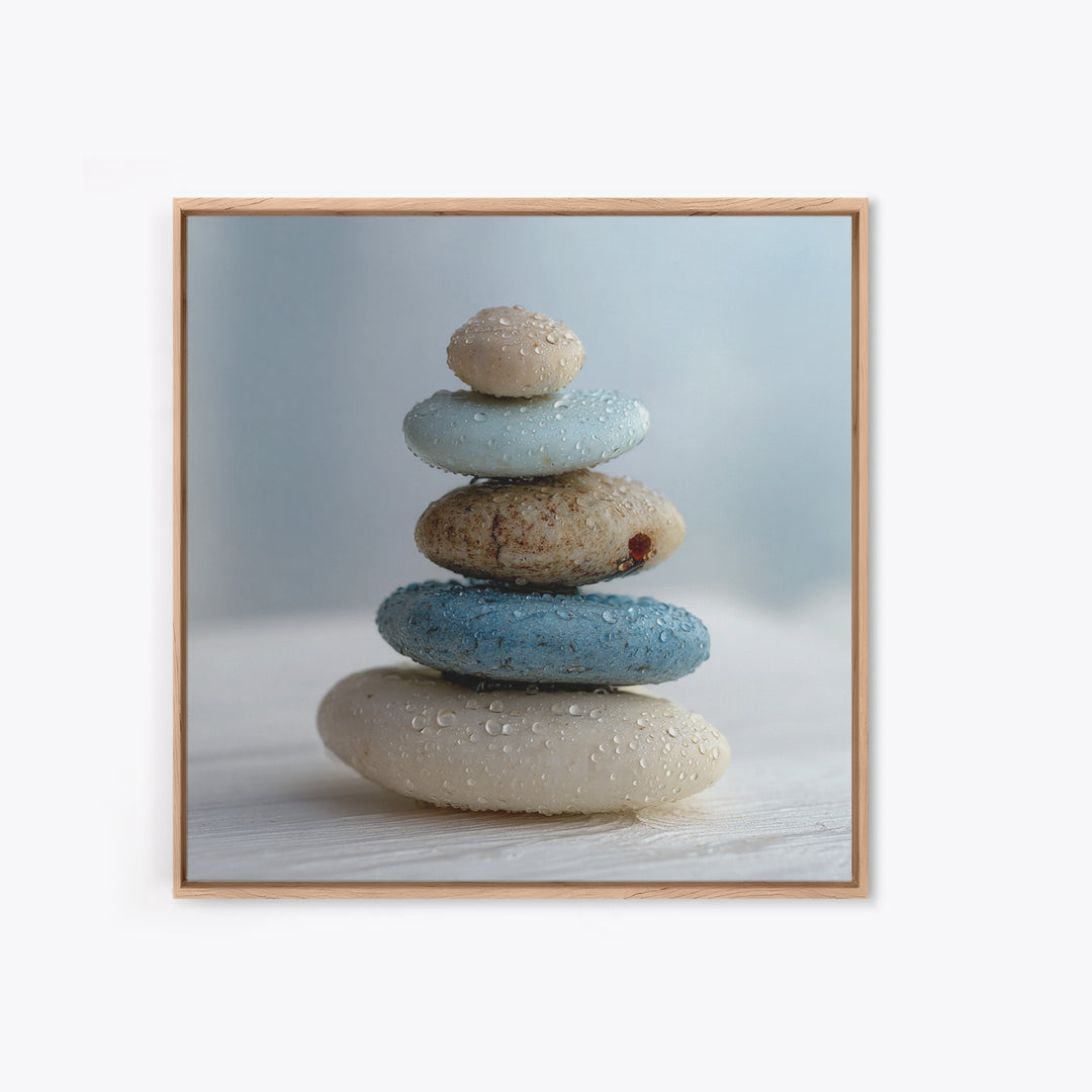 Monochrome Pebble Stack Framed Canvas Print, Bathroom Art, Bathroom Art Decor, Bathroom Decor, Oil Painting, Spa, Boho Decor, BAT-1x1-61