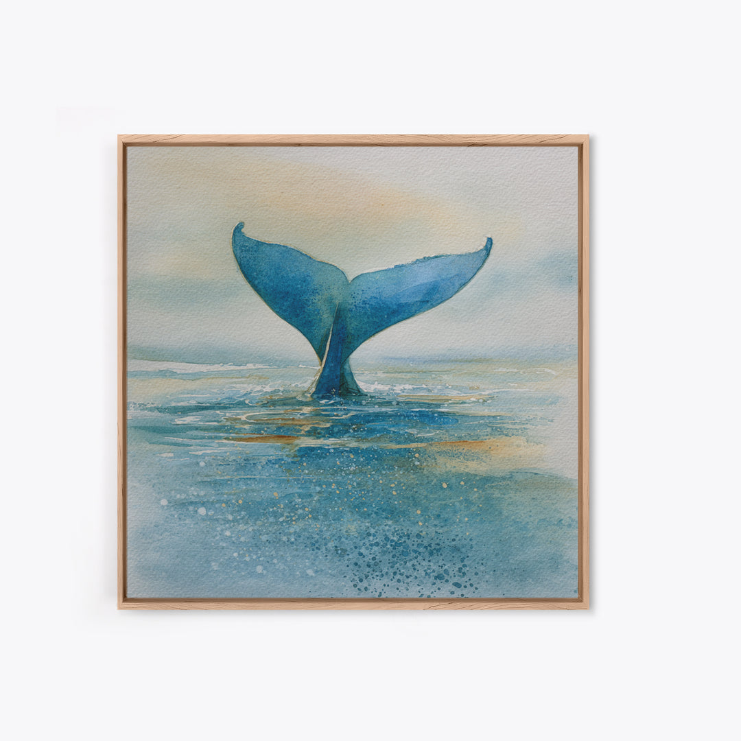Watercolor Whale Tail Framed Canvas Print, Bathroom Art, Halloween Art, Bathroom Decor, Oil Painting, Spa, Textured Painting, BAT-1x1-63