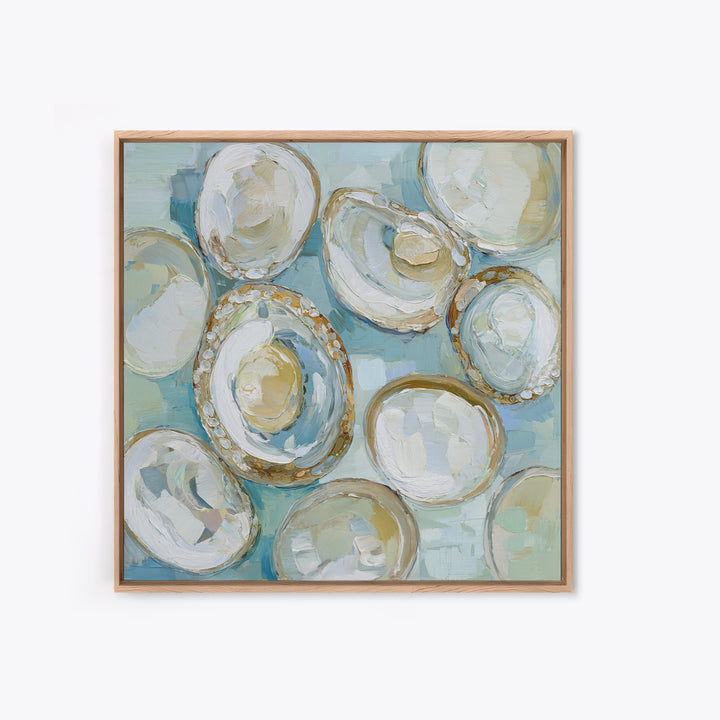Oyster Shell Study Framed Canvas Print, Bathroom Art, Modern Wall Art, Bathroom Decor, Fine Art, Spa, Wall Decor, Neutral Decor, BAT-1x1-70