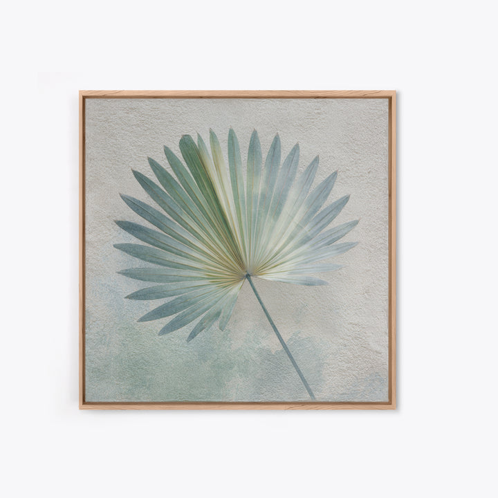 Simple Palm Frond on Off White Linen Framed Canvas Print, Bathroom Art, Bathroom Art Decor, Bathroom Decor, Abstract Art, Spa, BAT-1x1-71