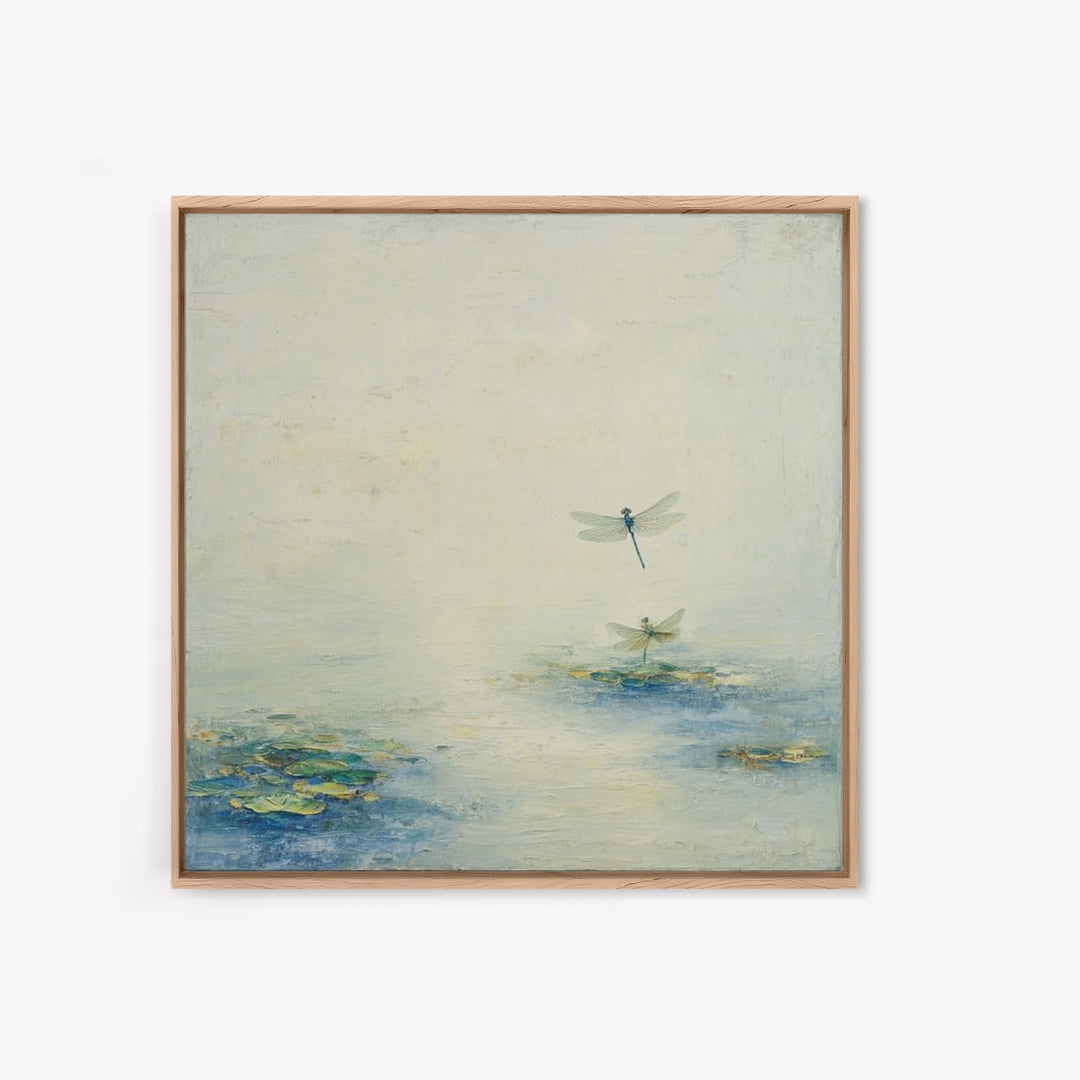 Delicate Dragonfly Above a Pond Surface Framed Canvas Print, Bathroom Art, Bathroom Art Decor, Bathroom Decor, Fine Art, Spa, BAT-1x1-72