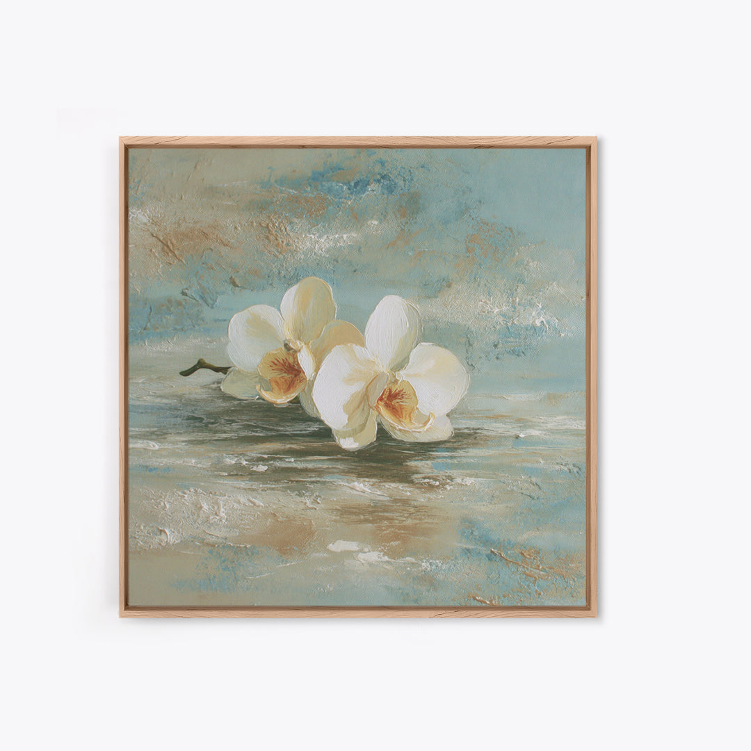 White Orchid on Warm Stone Background Canvas Print, Bathroom Art, Bathroom Art Decor, Bathroom Decor, Fine Art, Spa, Boho Decor, BAT-1x1-76
