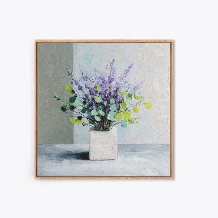 Lavender Sprigs in a Ceramic Vase Framed Canvas Print, Bathroom Art, Bathroom Wallpaper, Bathroom Decor, Abstract Art, Spa, BAT-1x1-84