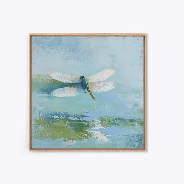 Delicate Dragonfly Above a Pond Surface Framed Canvas Print, Bathroom Art, Poster, Bathroom Decor, Fine Art, Spa, Digital Print, BAT-1x1-96