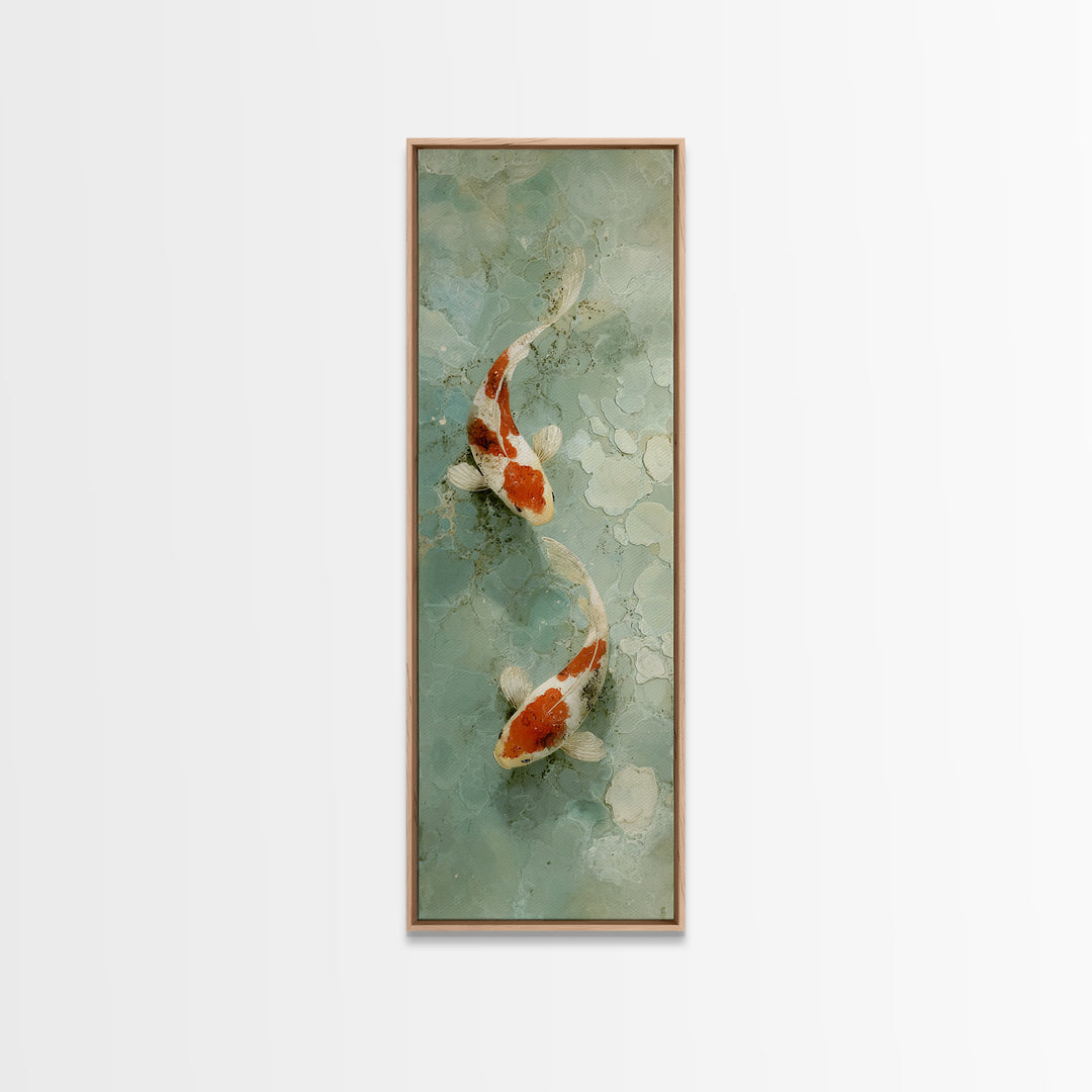 Minimal Koi Fish Swimming Through Clear Water Framed Canvas Print, Bathroom Art, Bathroom Print, Bathroom Decor, Fine Art, Spa, BAT-1x3-20
