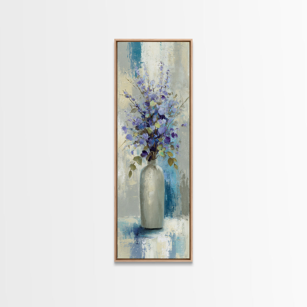 Lavender Sprigs in a Ceramic Vase Framed Canvas Print, Bathroom Art, Gallery Decor, Bathroom Decor, Spa, Minimalist Decor, BAT-1x3-24