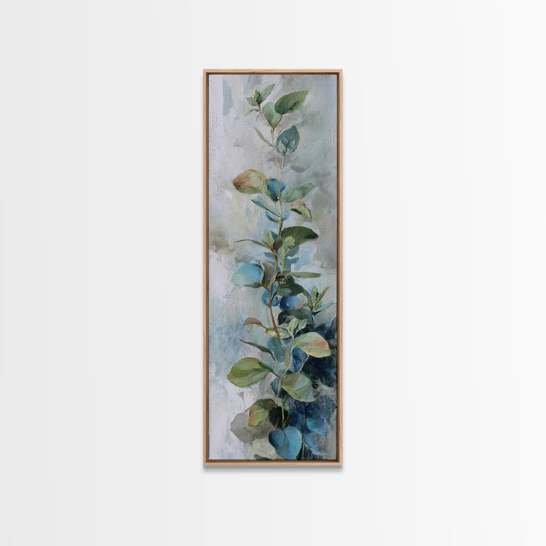 Sunlit Window Plant Shadow on Plaster Framed Canvas Print, Bathroom Art, Modern Wall Art, Bathroom Decor, Oil Painting, Spa, BAT-1x3-30