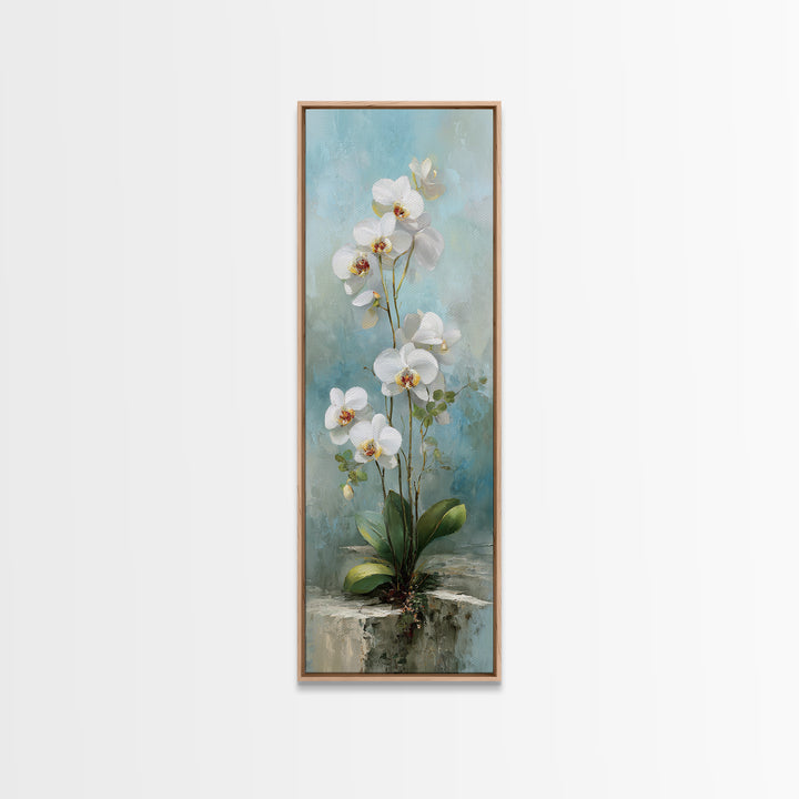 White Orchid on Warm Stone Background Canvas Print, Bathroom Art, Room Decor, Bathroom Decor, Spa, Custom Pet Portrait, BAT-1x3-40