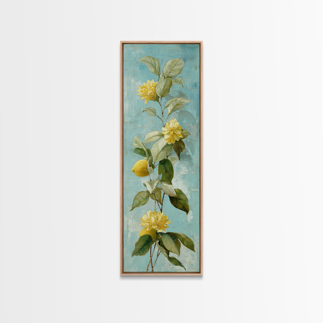 Lemon and Botanical Still Life Canvas Print, Bathroom Art, Bathroom Accessories, Bathroom Decor, Oil Painting, Spa, BAT-1x3-42