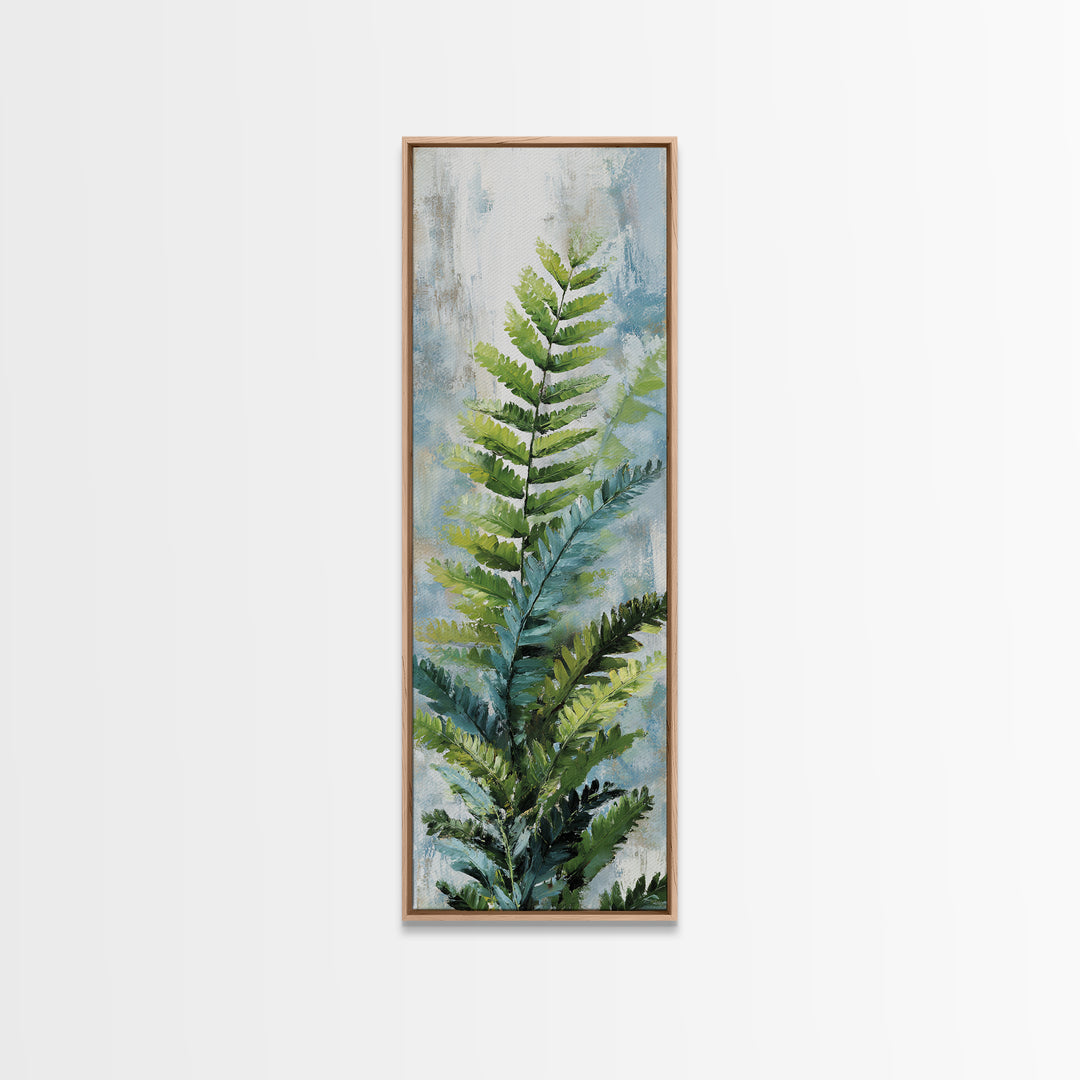 Green Fern Frond Closeup Framed Canvas Print, Bathroom Art, Modern Art, Bathroom Decor, Fine Art, Spa, Statement Artwork, BAT-1x3-46