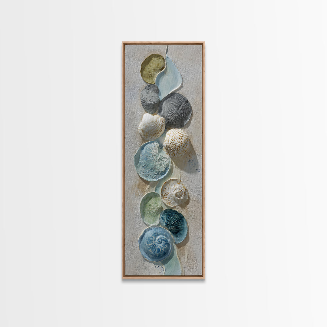 Coral and Shell Arrangement Framed Canvas Print, Bathroom Art, Minimalist Decor, Bathroom Decor, Fine Art, Spa, Wall Hanging, BAT-1x3-47