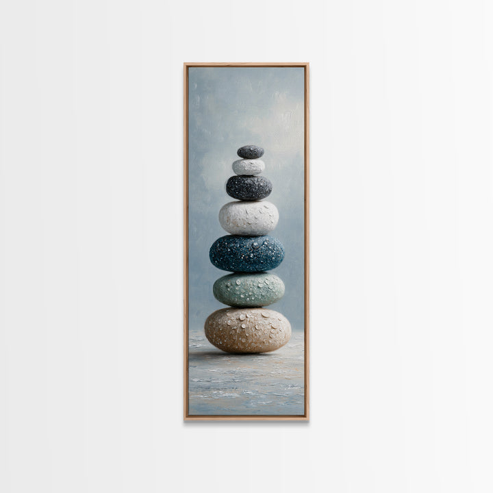 Monochrome Pebble Stack Canvas Print, Bathroom Art, Modern Wall Art, Bathroom Decor, Fine Art, Spa, Wall Decor, Neutral Decor, BAT-1x3-49