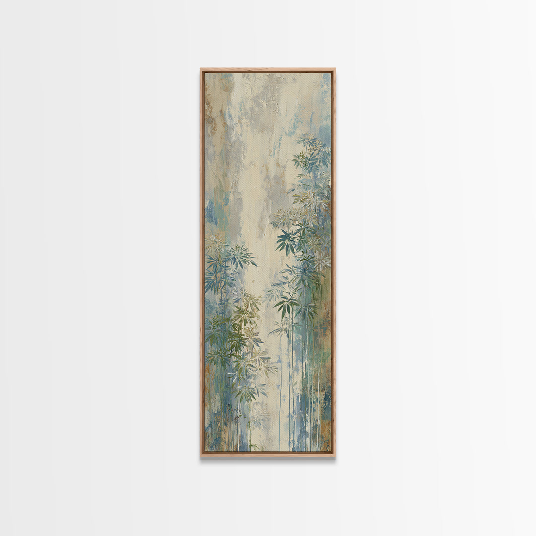 Sunlit Window Plant Shadow on Plaster Framed Canvas Print, Bathroom Art, Modern Wall Art, Bathroom Decor, Oil Painting, Spa, BAT-1x3-54