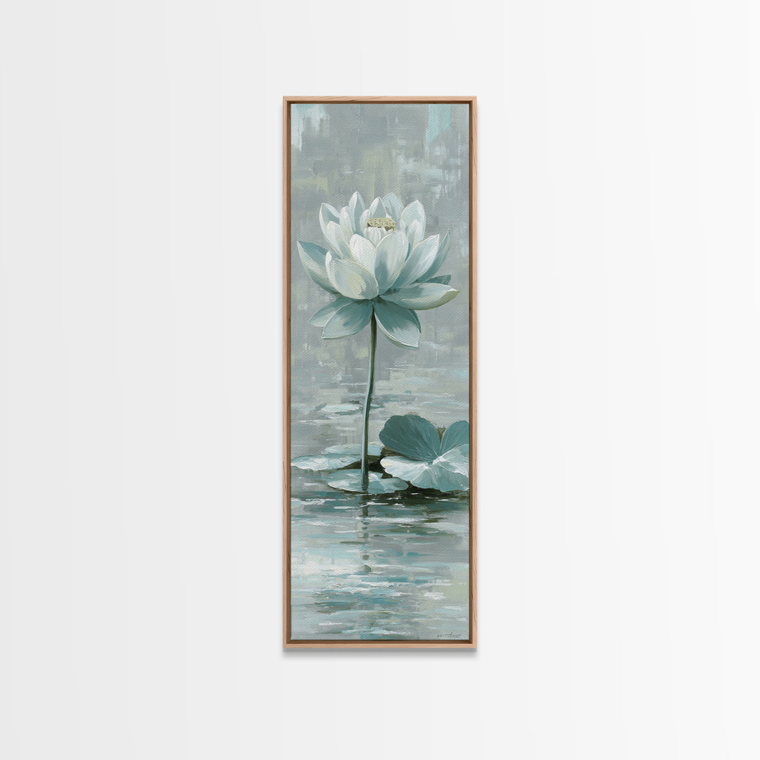 Lotus Flower Floating on Calm Water Canvas Print, Bathroom Art, Contemporary Art, Bathroom Decor, Spa, Framed Wall Art, BAT-1x3-56