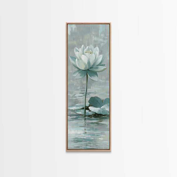 Lotus Flower Floating on Calm Water Canvas Print, Bathroom Art, Contemporary Art, Bathroom Decor, Spa, Framed Wall Art, BAT-1x3-56