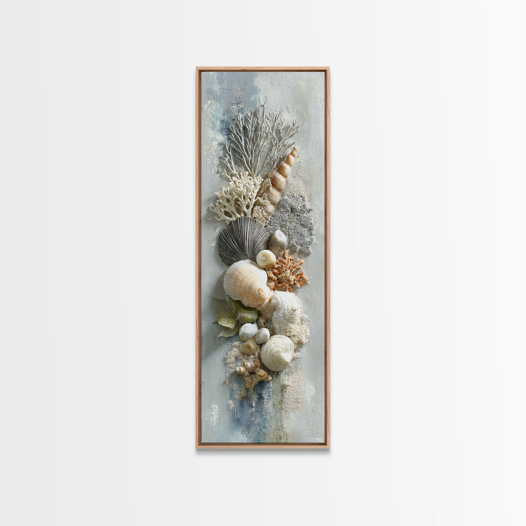 Coral and Shell Arrangement Framed Canvas Print, Bathroom Art, Bathroom Decor, Fine Art, Spa, Bathroom Accessories, Modern Art, BAT-1x3-71