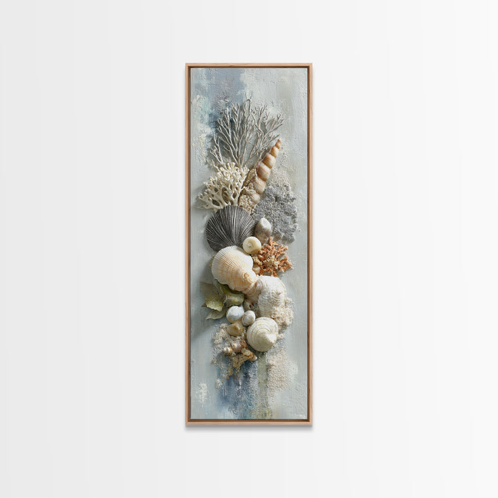 Coral and Shell Arrangement Framed Canvas Print, Bathroom Art, Bathroom Decor, Fine Art, Spa, Bathroom Accessories, Modern Art, BAT-1x3-71