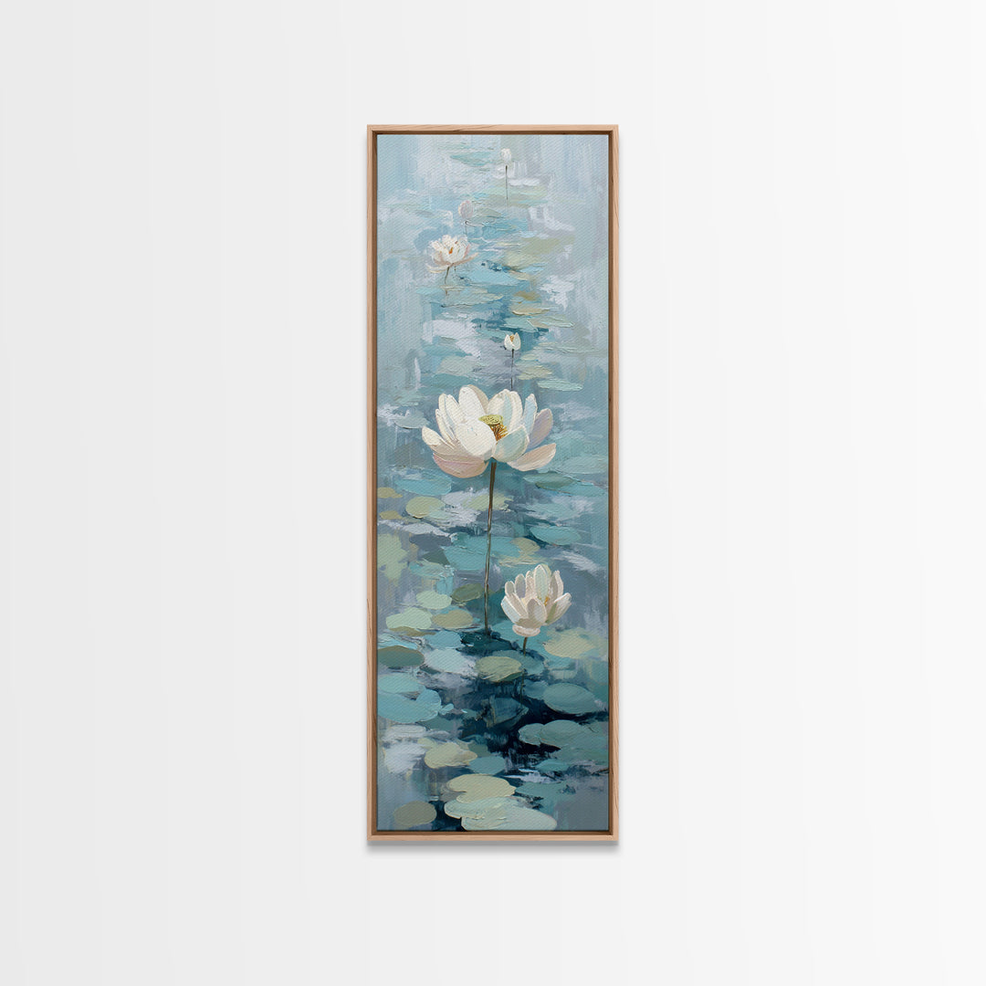 Lotus Flower Floating on Calm Water Framed Canvas Print, Bathroom Art, Funny Bathroom Art, Bathroom Decor, Watercolor Art, Spa, BAT-1x3-8