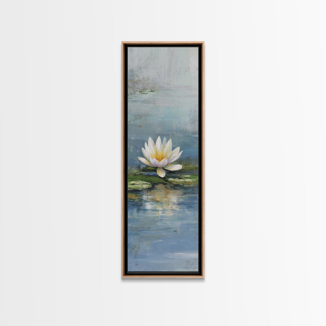 Lotus Flower Floating on Calm Water Framed Canvas Print, Bathroom Art, Printable Wall Art, Bathroom Decor, Oil Painting, Spa, BAT-1x3-80