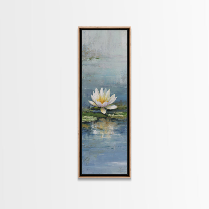 Lotus Flower Floating on Calm Water Framed Canvas Print, Bathroom Art, Printable Wall Art, Bathroom Decor, Oil Painting, Spa, BAT-1x3-80