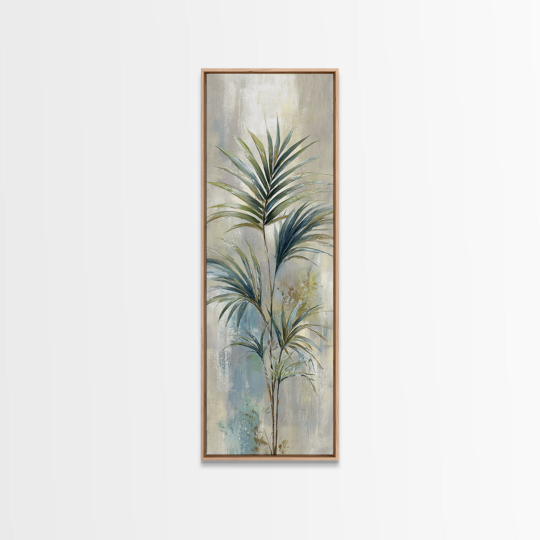 Simple Palm Frond on Off White Linen Framed Canvas Print, Bathroom Art, Bathroom Decor, Abstract Art, Spa, Modern Wall Art, BAT-1x3-83