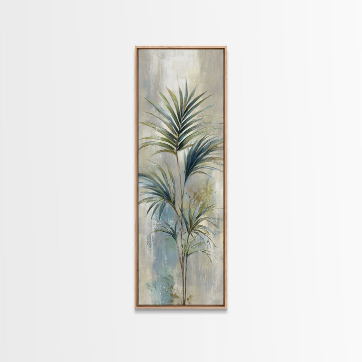 Simple Palm Frond on Off White Linen Framed Canvas Print, Bathroom Art, Bathroom Decor, Abstract Art, Spa, Modern Wall Art, BAT-1x3-83