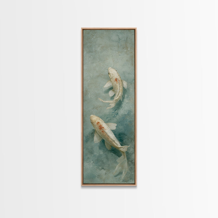 Minimal Koi Fish Swimming Through Clear Water Framed Canvas Print, Bathroom Art, Custom Pet Portrait, Bathroom Decor, Spa, BAT-1x3-92