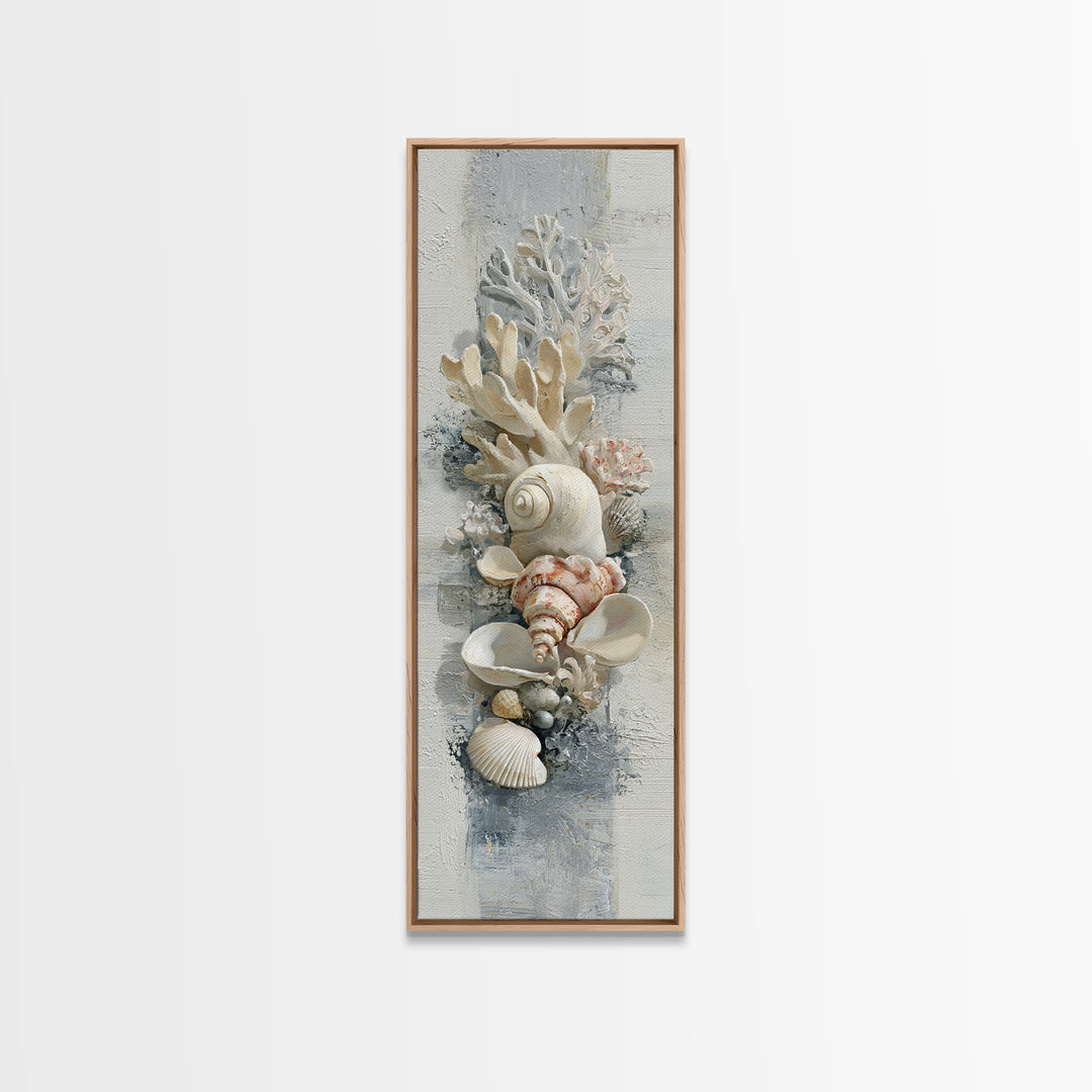 Coral and Shell Arrangement Canvas Print, Bathroom Art, Dopamine Decor, Bathroom Decor, Fine Art, Spa, Halloween Art, BAT-1x3-95